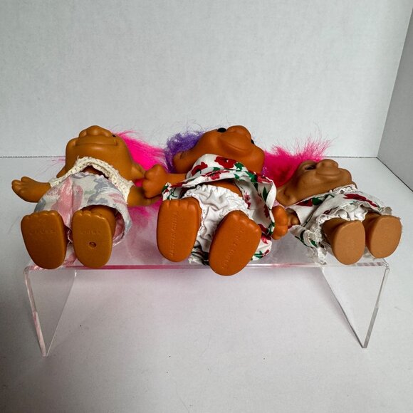 Vintage Troll Dolls Lot of 3 Russ Ace TNT 1991 Pink Purple Hair Outfits China - Picture 5 of 10